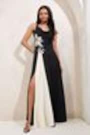 Lipsy Black/White Petite Applique Flower Trim Fit And Flare Maxi Dress - Image 1 of 1