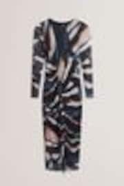 Ted Baker Black Ellylou Printed Mesh Bodycon Gathered Midi Dress - Image 1 of 1