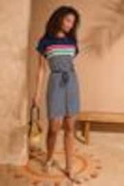 Love & Roses Navy Rainbow Stripe Crew Neck Jersey T-Shirt Mini Dress - Image 1 of 1