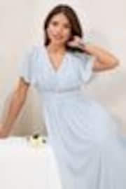 Lipsy Blue Short Sleeve Pearl Trim Mesh Maxi Bridesmaid Dress - Image 1 of 1