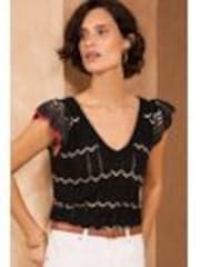 Love & Roses Black Scallop Knitted top - Image 1 of 1