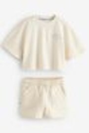 Reebok Girls Cream Graphic 100% Cotton T-Shirt and Short Set - Image 1 of 1