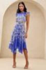 Lipsy Cobalt Blue Floral Printed Hanky Hem Midi Dress - Image 1 of 1