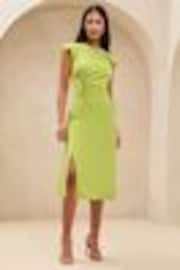 Lipsy Green Petite Applique Trim Ruched Fit And Flare Midi Dress - Image 1 of 1