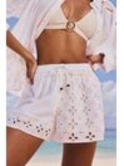 Lipsy White 100% Cotton Broderie Beach Shorts - Image 1 of 1