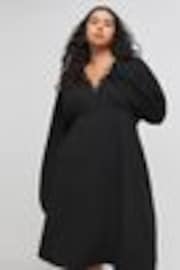 Simply Be Long Sleeve Waffle Lace Trim Midi Skater Dress - صورة 1 من 1
