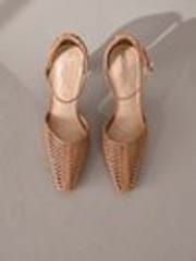 Tan Brown Signature Premium Leather Weave Point Toe Heels - Image 1 of 1