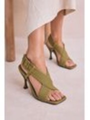 Khaki Green Forever Comfort® Square Toe Weave Cross-Over Slingback Heels - Image 1 of 1