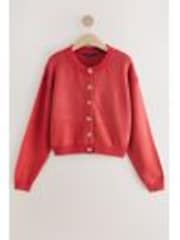 rdeča - 100% Cotton Washed Crew Neck Cardigan - Slika 1 iz 1