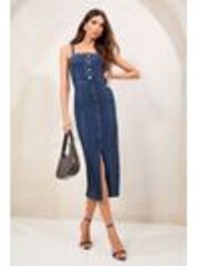 Bleu - Robe mi-longue Lipsy tressée en jean à bretelles - Image 1 de 1