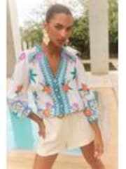 V&A I Love & Roses Ivory Petite V-Neck Notch Neck Long Sleeve Blouse - Image 1 of 1