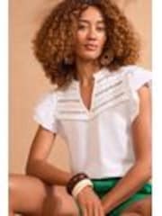 Love & Roses Ivory Flutter Sleeve Jersey 100% Cotton T-Shirt - Image 1 of 1