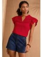 Love & Roses Red Flutter Sleeve Jersey 100% Cotton T-Shirt - Image 1 of 1