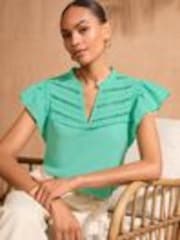 Love & Roses Aqua Green Flutter Sleeve Jersey 100% Cotton T-Shirt - Image 1 of 1