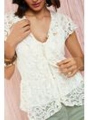 Friends Like These Cream Lace Ruffle Short Sleeve Blouse - Image 1 of 1