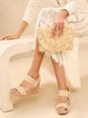 Lipsy Neutral Elastic Two Strap Mid Wedge Sandals - Image 1 of 1
