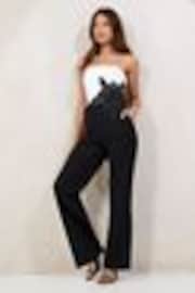 Lipsy Black & White Petite Embellished Floral Trim Bandeau Jumpsuit - Image 1 of 1