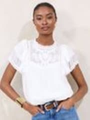 Lipsy White Ruffle sleeve Chiffon Lace T-Shirt - Image 1 of 1
