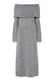 PIECES Grey Off Shoulder Bardot Soft Knitted Midi Dress - Image 1 of 1