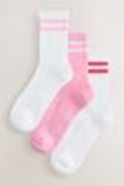 White/Pink Cushion Sole Ribbed Sport Ankle Socks 3 Pack With Arch Support - Image 1 of 1