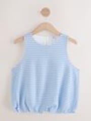 Blue/White Stripe 100% Cotton Sleeveless Bubble Hem Top - Image 1 of 1