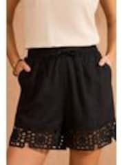 Love & Roses Black Crochet Trim Drawstring Shorts - Image 1 of 1