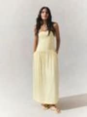 Buttermilk Yellow Drop Waist Bandeau Maxi Length Jersey Dress - Image 1 of 1