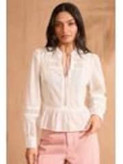 ivoire - Love & Roses Chemisier à manches longues Dobby Peplum 100% coton - Image 1 de 1