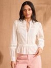 Love & Roses Ivory Long Sleeve Dobby Peplum 100% Cotton Blouse - Image 1 of 1