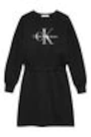Calvin Klein Black Glitter Logo Sweatshirt Dress - Image 1 of 1