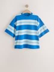 Blue/Light Blue Oversized Relaxed Fit Boxy Heavyweight Crew Neck T-Shirt - Image 1 of 1