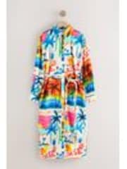 Bright Palm Graphic Print Long Sleeve Tie Waist 100% Cotton Shirt Dress - Image 1 of 1