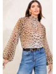 Lipsy Animal Print High Neck Blouson Blouse - Image 1 of 1