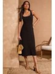 Love & Roses Black Tailored Tab Detail Linen Midi Dress - Image 1 of 1