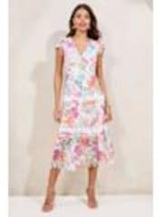 Lipsy White Floral Premium Broderie Lace Short Sleeve V-Neck High Low Midi Dress - Image 1 of 1
