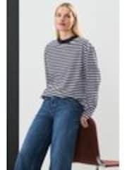 Navy/Ecru Slouch Fit Long Sleeve Top - Image 1 of 1