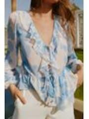Azul - Blusa de manga larga con volantes delanteros de Friends Like These - Imagen 1 de 1