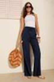 Friends Like These Navy Wide Leg Linen Blend Trousers - Image 1 of 1