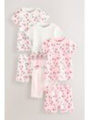 Pink/White 100% Cotton Short Pyjamas 3 Pack - Image 1 of 1