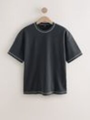 Charcoal Grey Contrast Stitch Textured T-Shirt - Image 1 of 1