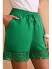 Love & Roses Green Crochet Trim Drawstring Shorts - Image 1 of 1