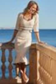 Sosandar Cream Contrast Trim Boucle Dress - Image 1 of 1