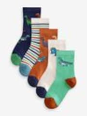 Brown/Green/Navy Blue Dinosaurs Print Rich Socks 5 Pack - Image 1 of 1