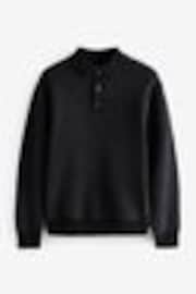 Black Relaxed Fit Chenille Texture Polo Shirt - Image 1 of 1