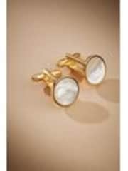 Gold Signature Real Mother of Pearl Stone Cufflinks - Image 1 of 1