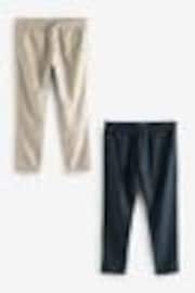 Navy Blue/Natural Ecru Linen Cotton Elasticated Drawstring Trousers 2 Pack - Image 1 of 1