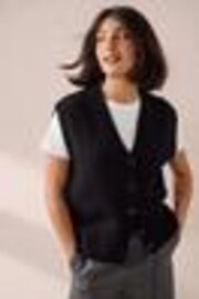 Black Button Front Knitted Tank Top - Image 1 of 1