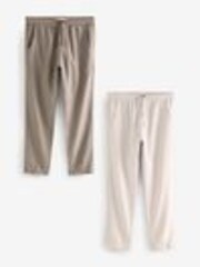 Mushroom Brown/Light Grey Linen Cotton Elasticated Drawstring Trousers 2 Pack - Image 1 of 1