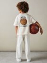 Reiss Off White Kirby Senior Oversized Cotton Basketball Motif T-Shirt - Image 1 of 1
