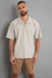 Threadbare Cream/ Brown Textured Revere Collar Short Sleeve Shirt - Image 1 of 1